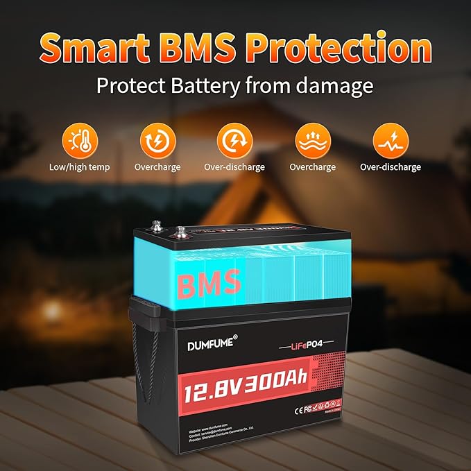 12V 300Ah Lithium LiFePO4 Battery, 200A BMS Max.3840W Load Power, Rechargeable - Image 5