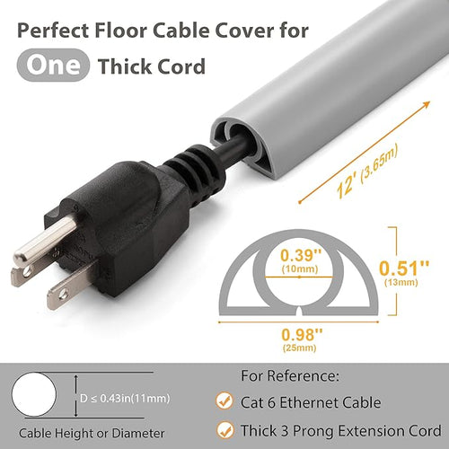 12ft Cord Cover Floor for Extension Cords, Self-Adhesive Floor Cable Cover to - Image 2