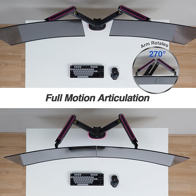 AVLT Dual 27”-43” RGB Gaming Monitor Arm Desk Mount Built-in 20 Lighting Modes - Image 6