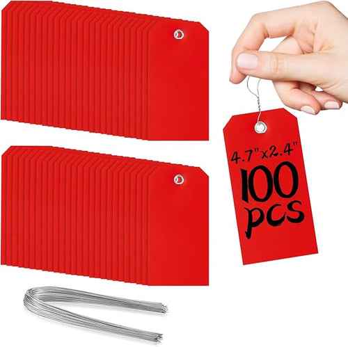 100 Pcs Red Tags with String Blank Shipping Tags with Metal Wire Writable Price by XUWAIDSGN