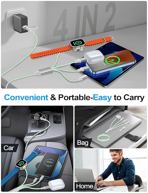 2 Pack Charging Cable for Apple Watch Charger/Samsung/iPhone Charger, - Image 4
