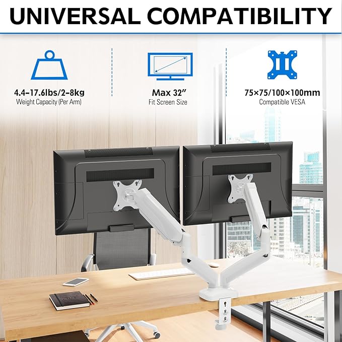 MOUNTUP Dual Monitor Stand for Desk, Pneumatic Monitor Arms for 2 Monitors Max - Image 3