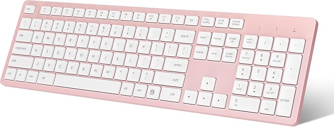 LeadsaiL Pink Wireless Keyboard, 2.4GHz Full-Sized Ergonomic Computer Keyboard by LeadsaiL