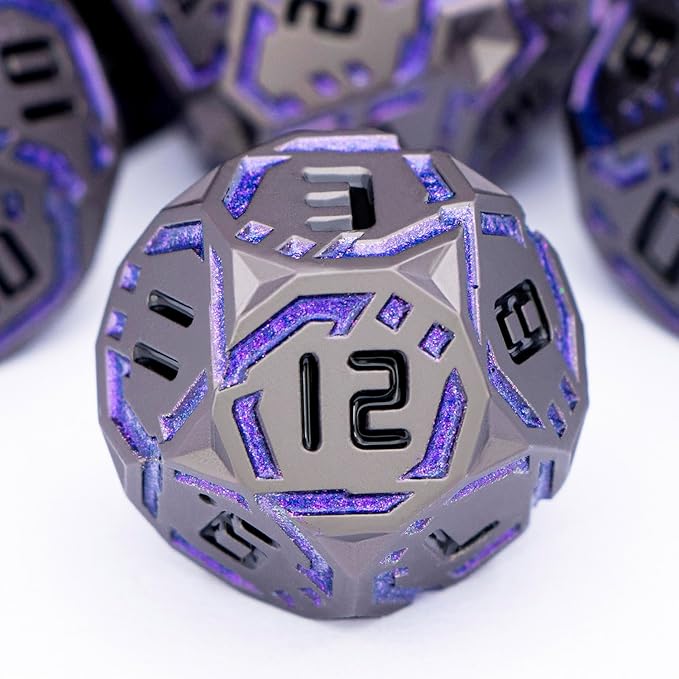 Metal DND Sci-fi Dice Set 7PCS Stripe Polyhedral Dice - Image 4