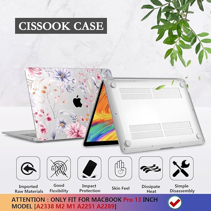 CISSOOK Flower Case for MacBook Pro 13 Inch M2 A2338 M1 A2251 A2289 Model - Image 6