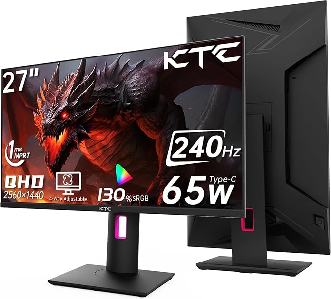 KTC 27'' 240Hz QHD 1440P Gaming Monitor 144Hz 1ms 65W Type C USB DisplayPort by KTC