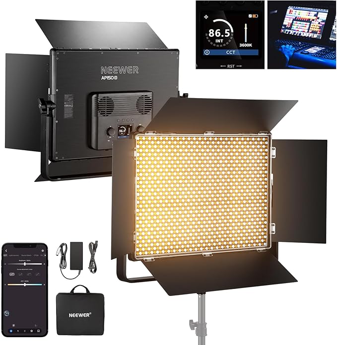 NEEWER 150W Bi Color LED Panel Video Light Kit, 1440 LEDs 49500Lux@0.5m by Neewer