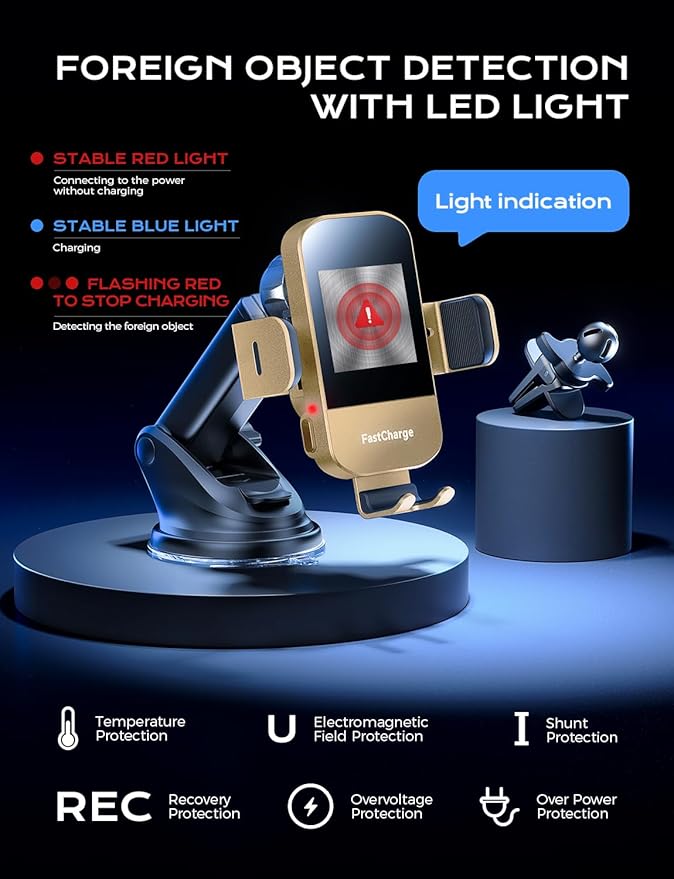 CHGeek Wireless Car Charger, 15W Fast Charging Auto Clamping Car Charger Phone - Image 9
