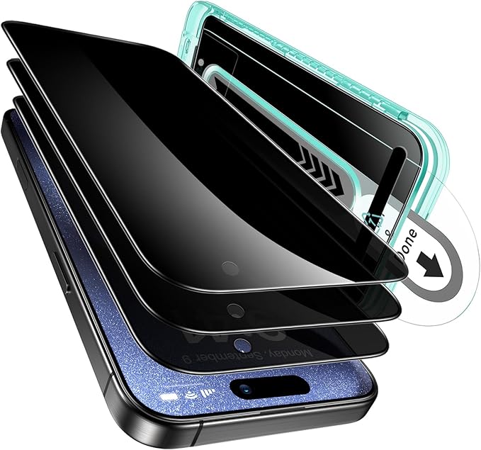 ESR 3 Pack for iPhone 15 Pro Privacy Screen Protector, Anti-spy Tempered-Glass by ESR