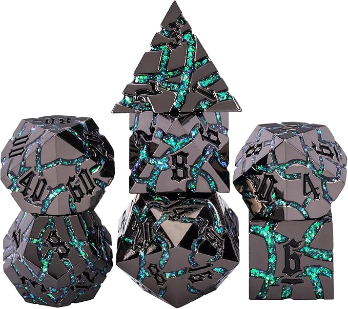 DND Crack Stripe Dice, Metallic Glitter Dice Set by Maywin
