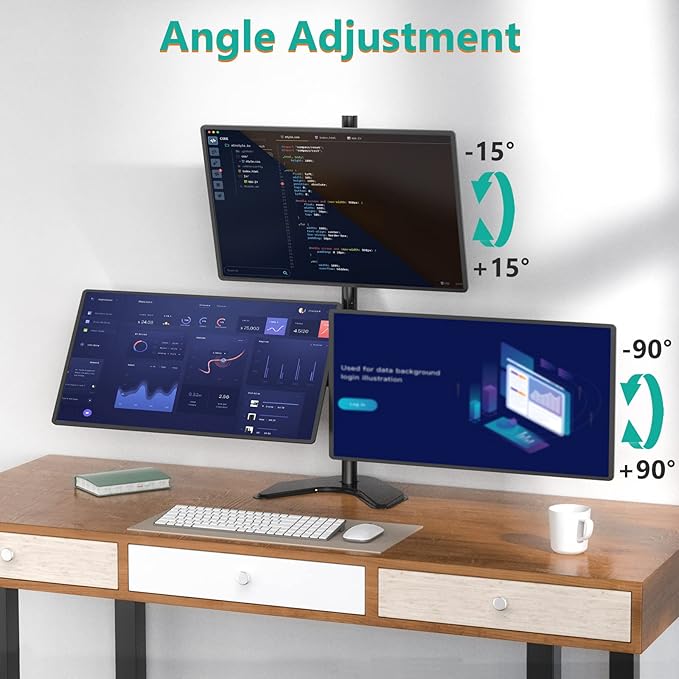 WALI Triple Monitor Stand, Free Standing Three Monitor Desk Mount Fully - Image 6