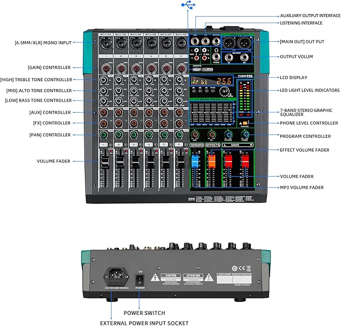 Depusheng PA6 professional DJ audio mixer 6 channel input built-in 256 kinds of - Image 9