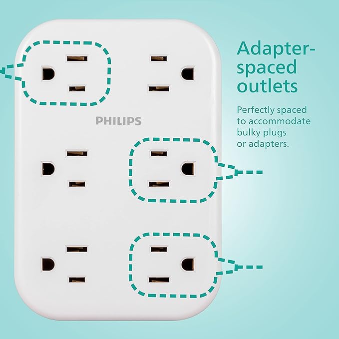 Philips EZFit 6-Outlet Surge Protector Outlet Extender, Wall Tap, Grounded - Image 3