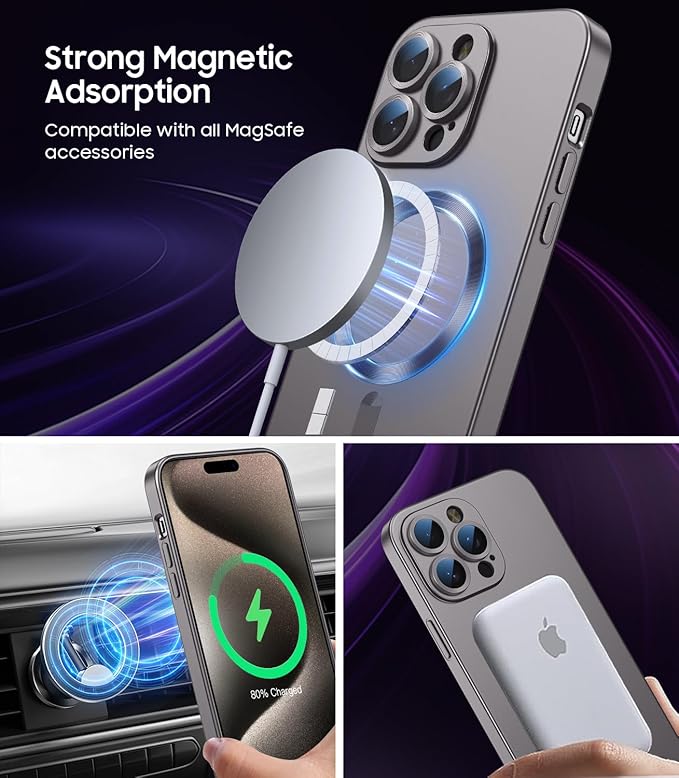 Magnetic for iPhone 15 Pro Case Slim Soft Silicone Bumper Shockproof Metallic - Image 2