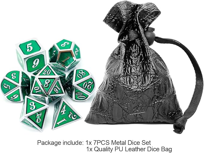 Haxtec 7 Die Metal DND Dice Set Green Elven Goblin D&D Dice Set Compatible - Image 2