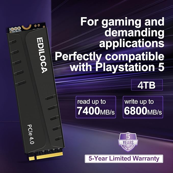 4TB PS5 SSD with Heatsink PCIe Gen4 NVMe M.2 Gaming SSD, 7400MB/s Read - Image 3