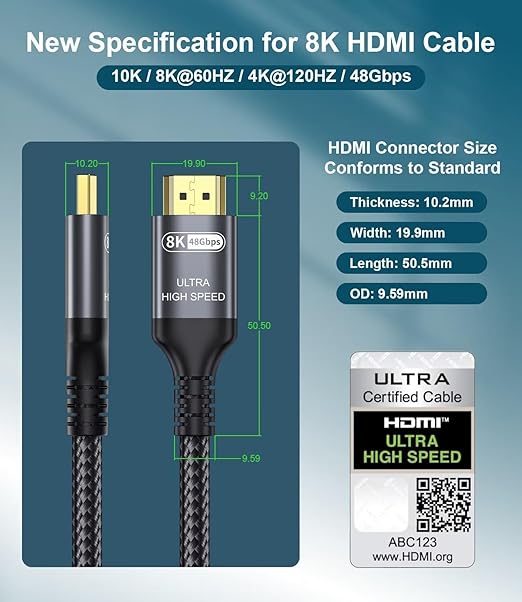 Certified 10K 8K HDMI 2.1 Cable 16.4 FT, 48Gbps Ultra High Speed HDMI Cable - Image 3