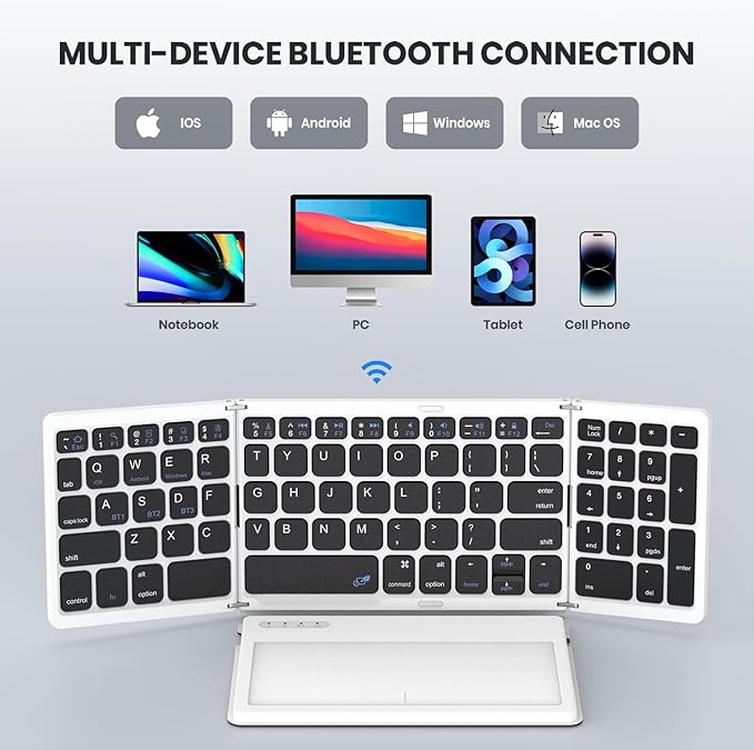 Foldable Bluetooth Keyboard, Portable Full Size Folding Keyboard - Image 4