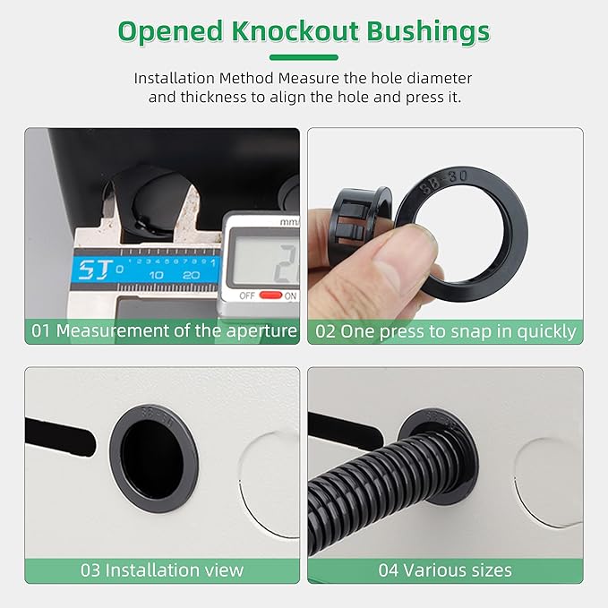 1-3/8" Black Snap-in Knockout Insulating Bushing Grommets, Plastic Cable Hole - Image 7