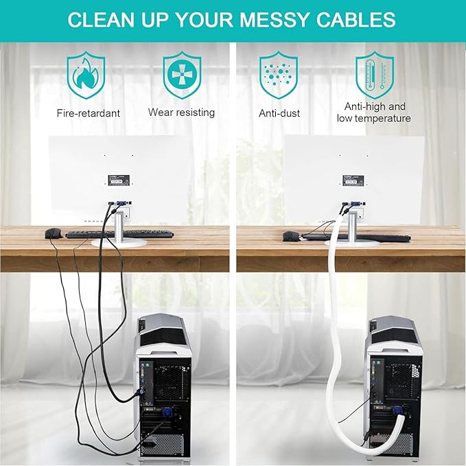 2 Pack 5ft - 1 inch White Cable Sleeve, Cable Organizer - Image 4