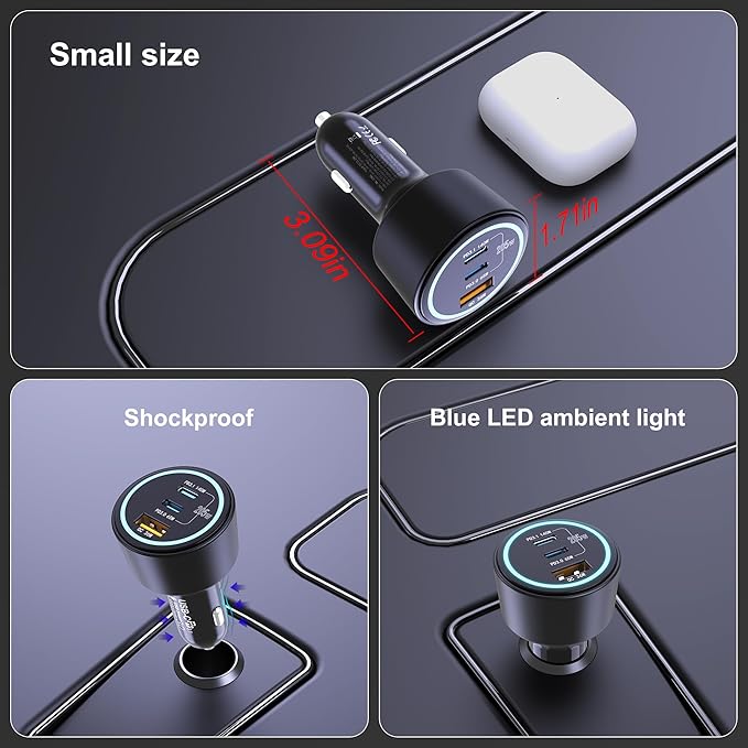 205W USB C Car Charger, 3-Ports PD3.1/PPS/QC3.0 Fast Charging Type C Cigarette - Image 7