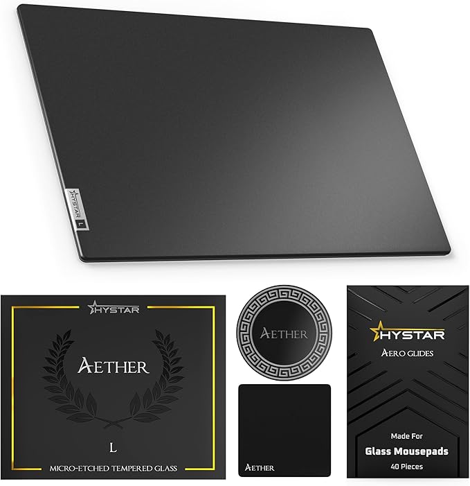 Hystar Aether Glass Gaming Mousepad | Micro-Etched Tempered Glass | Quiet by Hystar