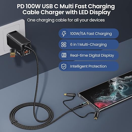 USB C to Multi Charging Cable, USAMS 100W 4FT 5A Type C to Type C Fast Charger - Image 2
