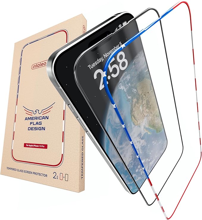 15 Pro Screen Protector for iPhone – USA Flag & Black Frame Design by Intaleo