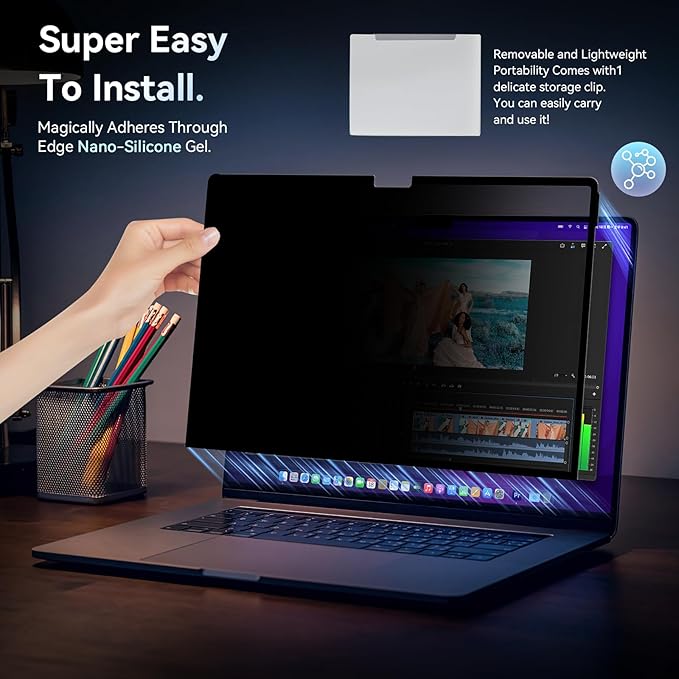 Privacy Screen Protector for MacBook Pro 14 Inch, Easy On/Off Removable Anti - Image 5