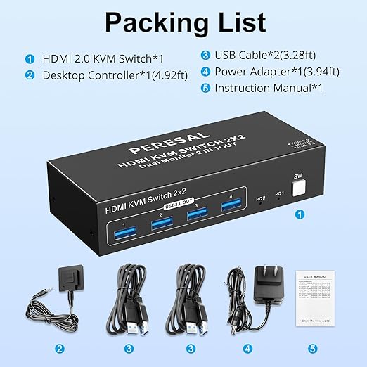 Dual Monitor HDMI KVM Switch, 2 Computers 4K60Hz Dual Monitor KVM Switches - Image 8