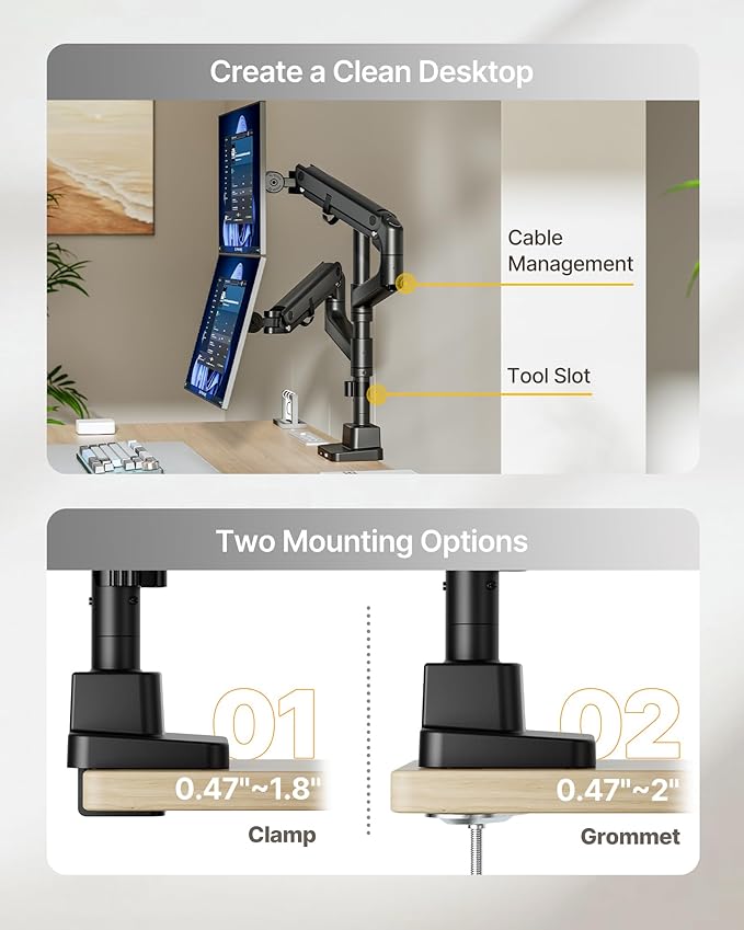 monTEK 17-57 Inch Dual Ultrawide Monitor Arm - Image 7