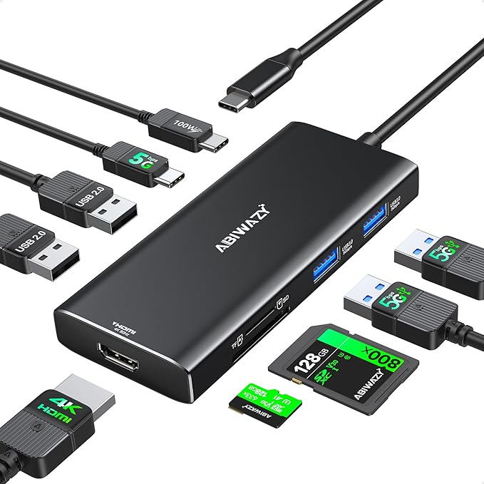 Hub Multiport Adapter for MacBook Pro/Air, 9 in 1 Accessories Mac USB C Dongle by ABIWAZY