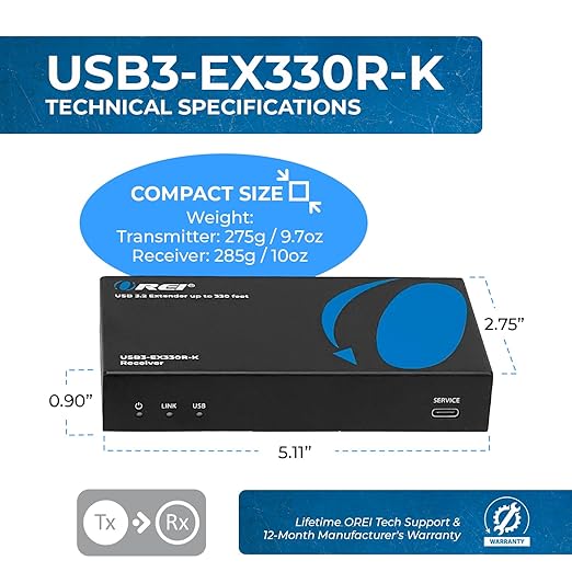 OREI USB 3.2 Over Ethernet HDbaseT Cat6 Extender LAN Upto 330 Feet - Image 5