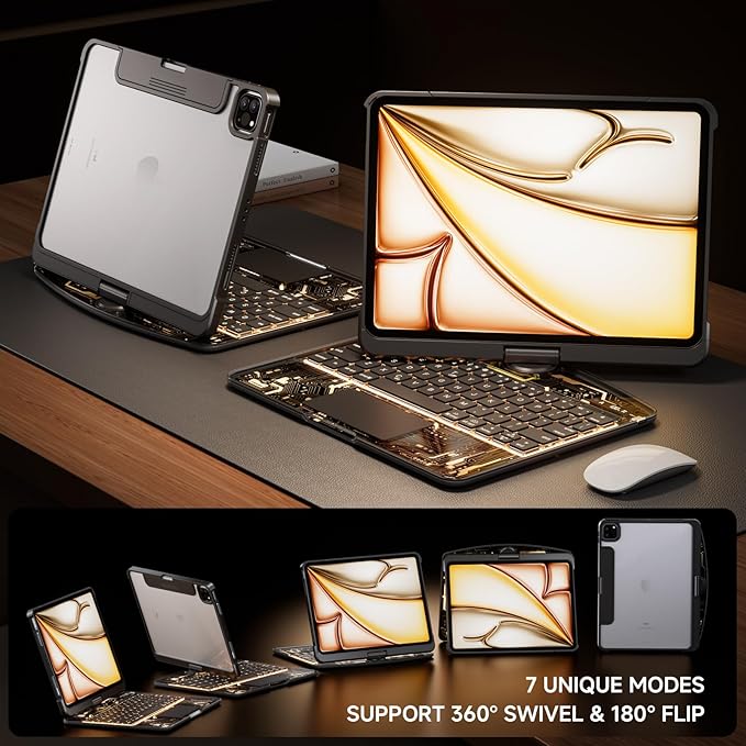 Transparent Case with Keyboard for iPad 9th 10.2 Inch, with 7-Color Backlit - Image 4