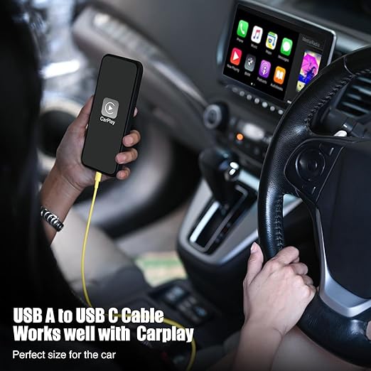 3-Pack Yellow USB A to USB C Cable，USB to USB C Car Carplay Cable - Image 2