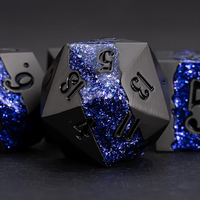 Metal DND Polyhedral Dice, Large Stripe Glitter Metallic Dice Set, Antique - Image 4