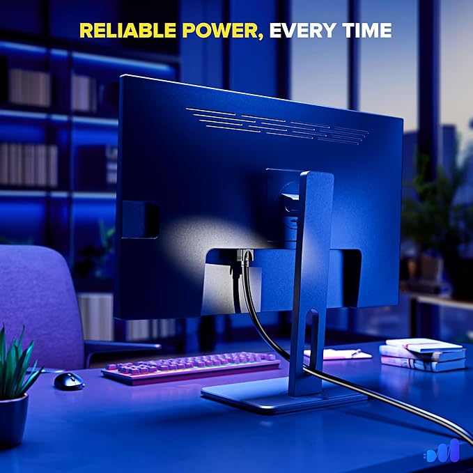 Maximm Monitor Computer Power Cord 15 Ft Flat Plug 360° Rotating PC Cable 3 - Image 4