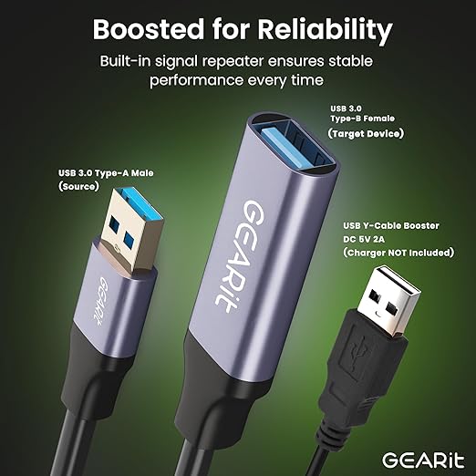 GEARit USB 3.0 Active Extension Cable A-Male to A-Female USB Repeater - Image 2