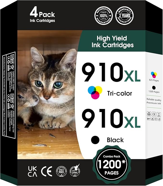 910 XL Ink Compatible with HP 910XL Ink Cartridges Combo Pack, 910XL Ink by Fannster