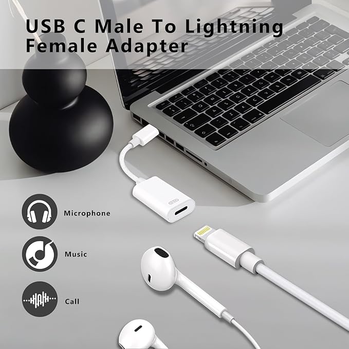 USB C to Lightning Headphone Audio Adapter, Type C Male to Female Lightning - Image 3