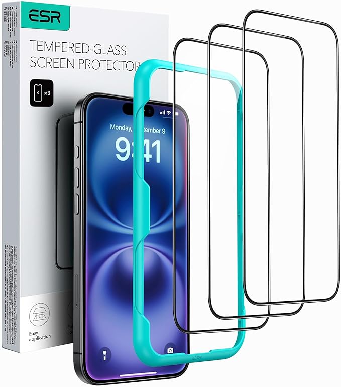 ESR 3 Pack for iPhone 16 / iPhone 15 Screen Protector, Full Coverage Tempered by ESR