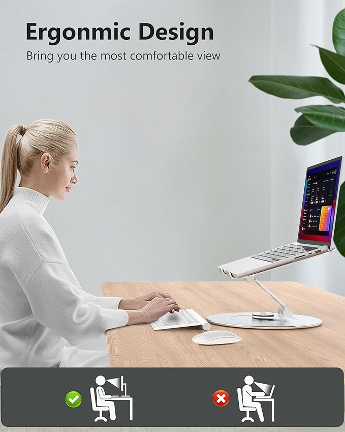 Laptop Stand with Phone Holder, Adjustable Laptop Stand with 360 Rotating Base - Image 6