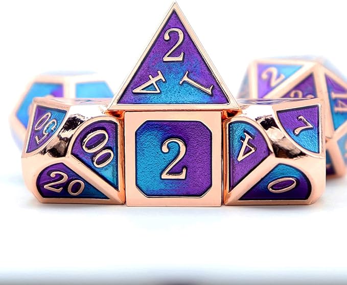 Haxtec Metal DND Dice Set D&D Gifts 7PCS Copper Blue Teal Purple Polyhedral RPG - Image 3