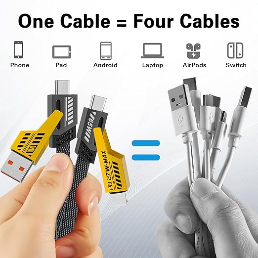 2Pack 4 in 1 Fast Charging Cable, Transferring Data, 6.65 Ft, Braided Cable 65W - Image 3