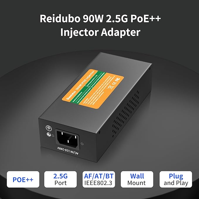 2.5Gb PoE Injector Adapter 90W, IEEE 802.3bt/at/af Compliant, Converts Non-PoE - Image 2
