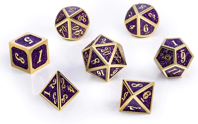 DNDND Glitter Purple Metal Dice Set, Solid Polyhedral DND Metallic Dice - Image 8