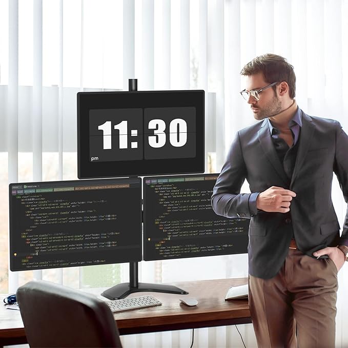 WALI Triple Monitor Stand, Free Standing Three Monitor Desk Mount Fully - Image 8