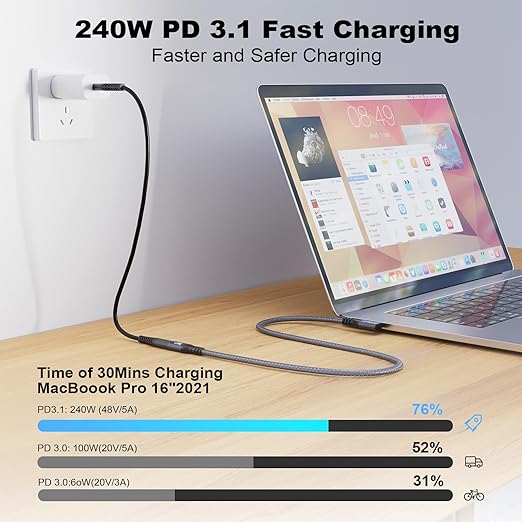 CABLEDECONN USB C 3.2 Gen-2 Extension 1M 3.3FT 90 Degree ElbowThunderbolt 3 - Image 3