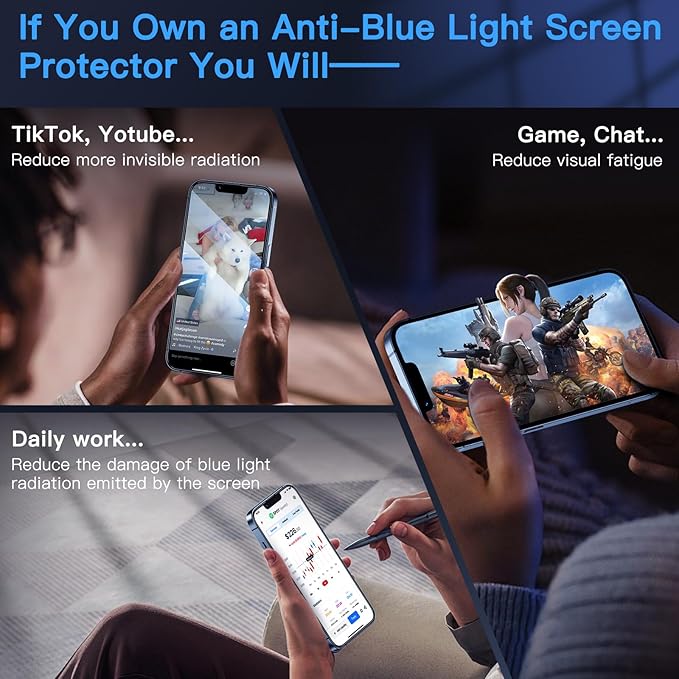 Uyiton Anti-Blue Light for iPhone 14 Plus/iPhone 13 Pro Max Screen Protector - Image 3