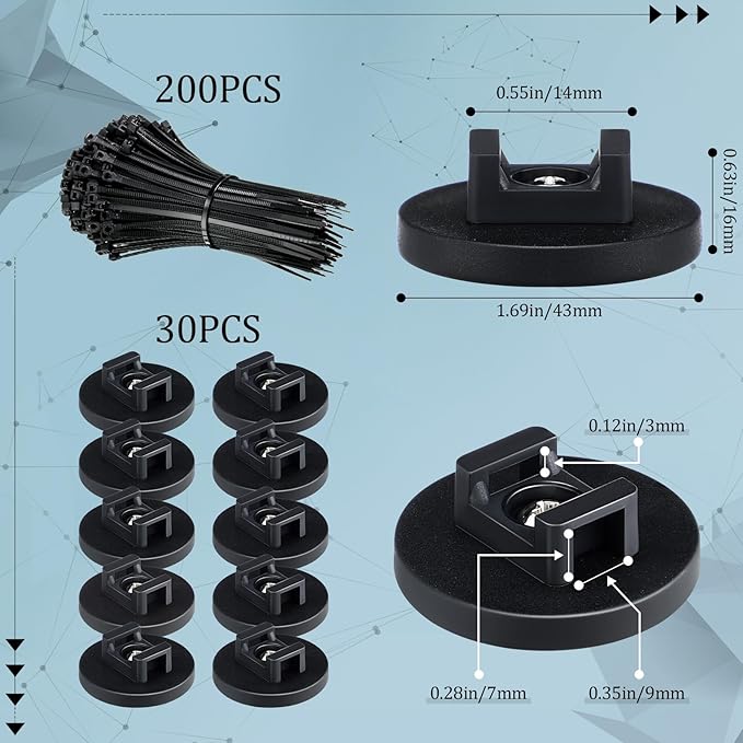 Yookeer 230 Pieces Magnetic Zip Tie Mount Multipurpose Cable Holder Magnets - Image 2